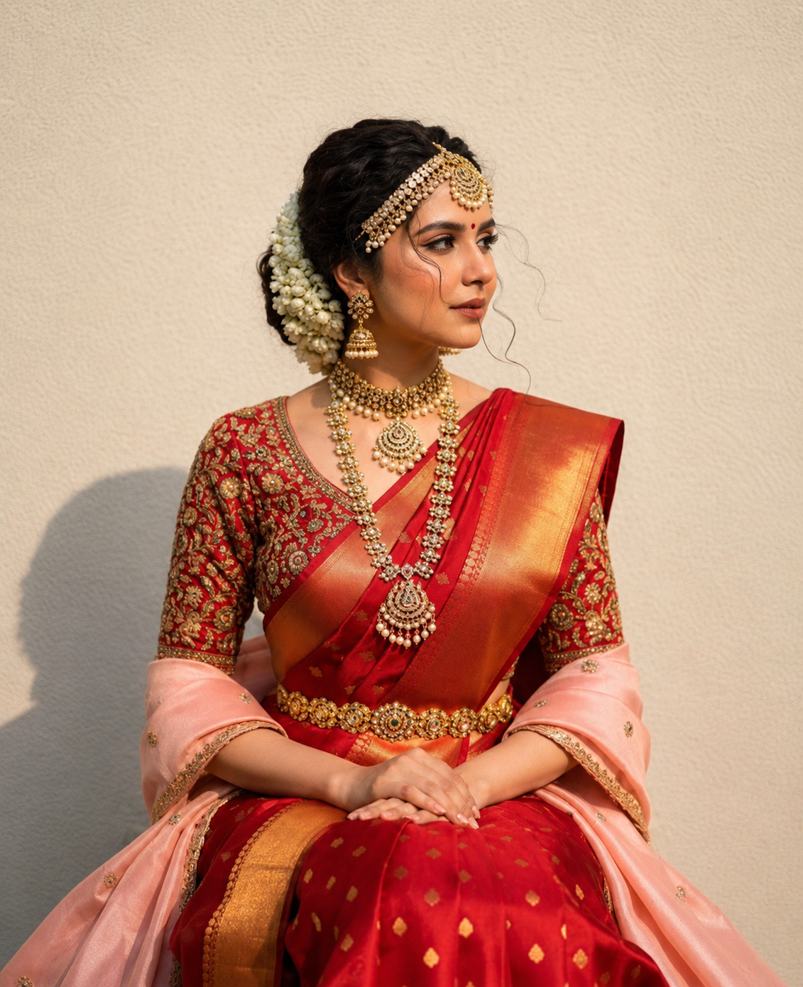 Beautiful bride with traditional HD bridal makeup by makeup artist in Delhi
